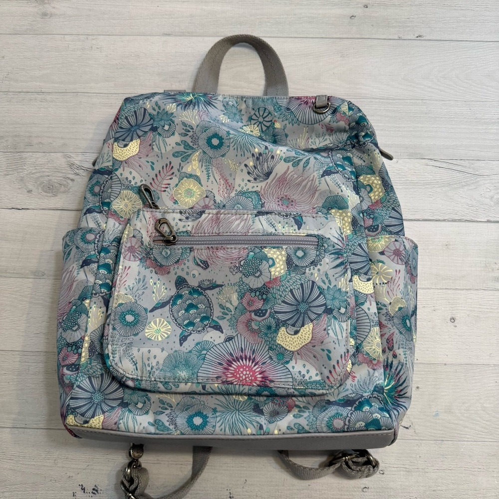 Sakroots Womens Loyola Convertible Backpack in Eco-Twill purple teal turtle‎